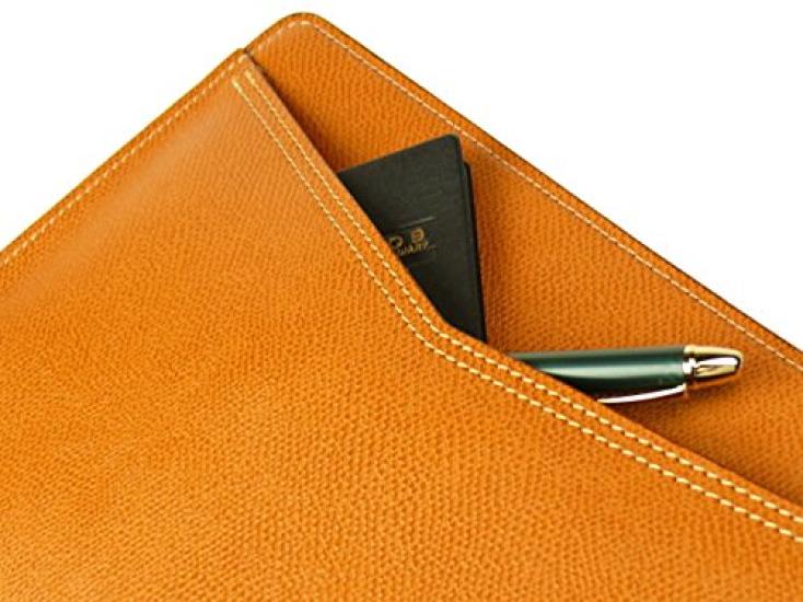 Awaji Bag Workshop Genuine Leather Second Bag for Men, Made in Japan Big Pouch, Embossed Leather (Camel), Freestanding, Large, Cowhide Leather