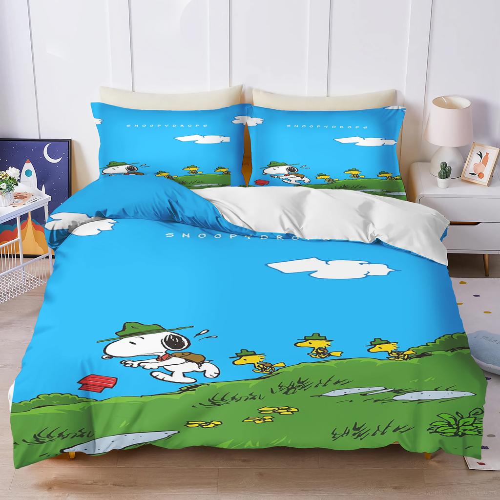 Snoopy Bedroom Anime Duvet Set Bedding King Size Luxury Cover 3-Piece Polyester Christmas Decorations Cute Printed Cartoon Home