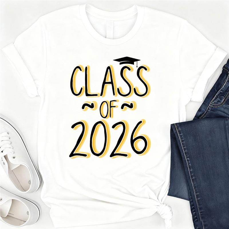 Class of 2026 Graduation Shirt Bella Canvas Tee School Spirit Shirt Short Sleeve Fashion Cotton Top All Seasons Casual Harajuku
