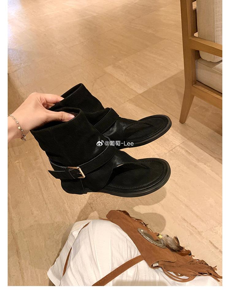 Cowhide version~ Grape mother toe short leather cool boots women wear Roman fashionable babes round head flat sandals