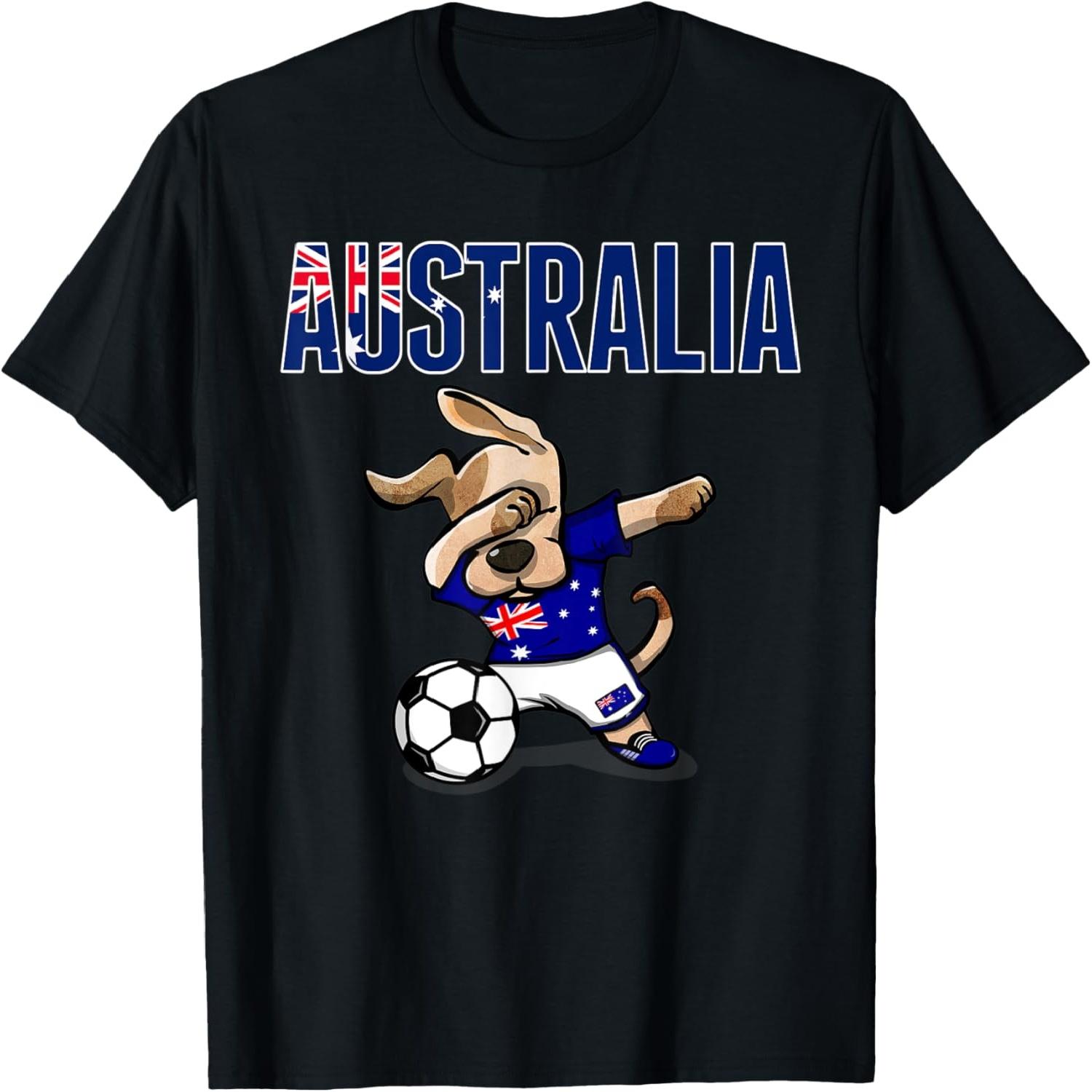 Dabbing Dog Australia Soccer Fans Jersey Australian Football T-Shirt S