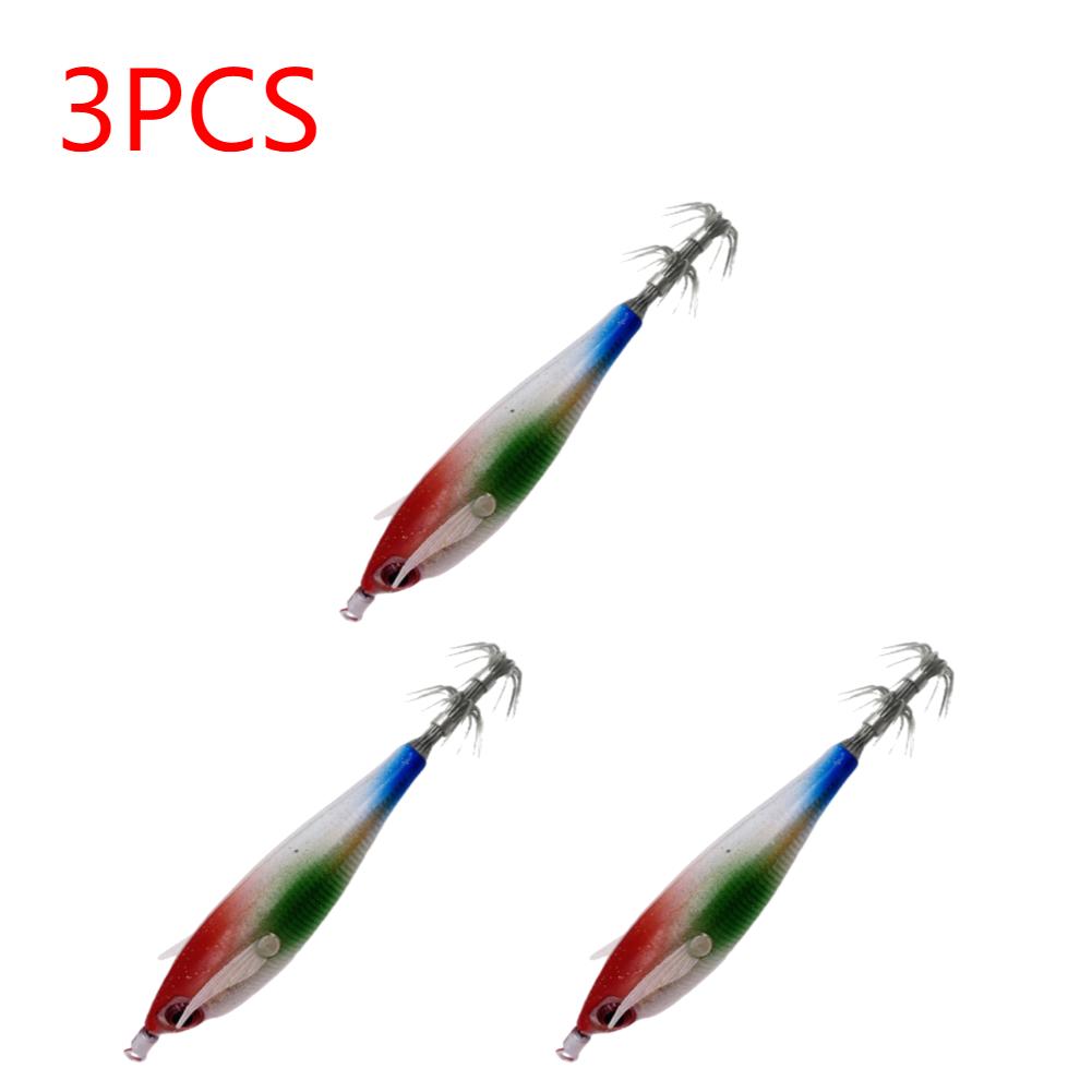 1-3PCS Glow Squid Jig Hook Saltwater Fishing Bait Artificial Egg Wood Shrimp Lures Sea Fishing Octopus Cuttlefish Squid Lure