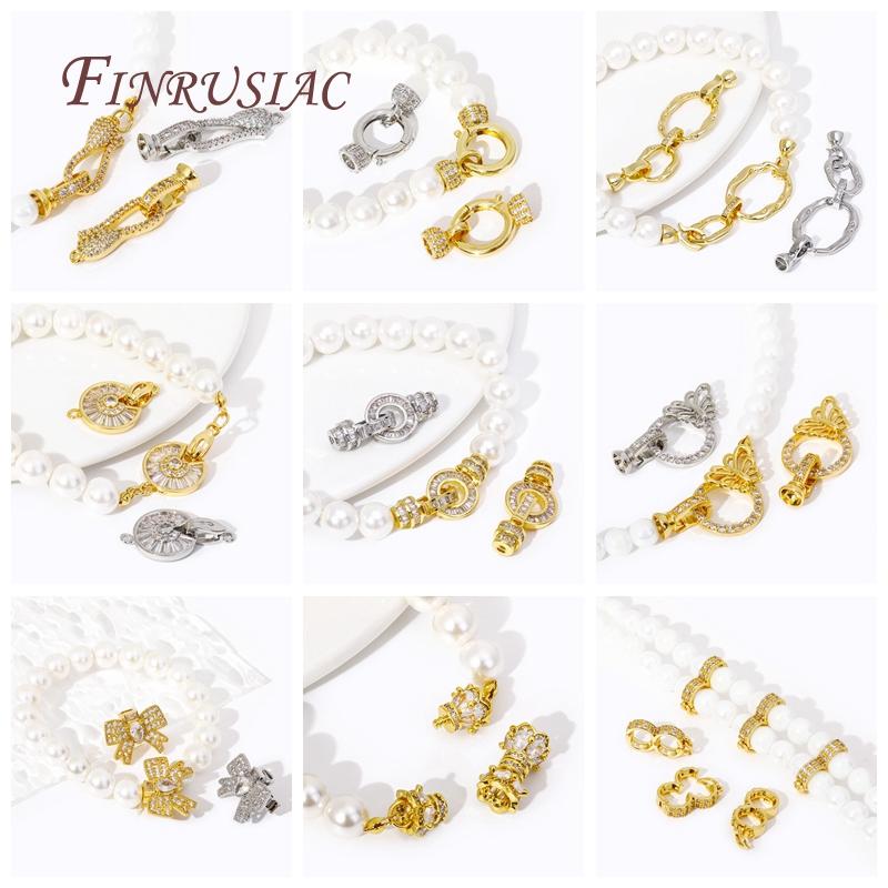 Luxury Cubic Zirconia Pearl Clasps 18K Gold Plated Fastener Clasp Connectors For Jewelry Making DIY Necklace Accessories