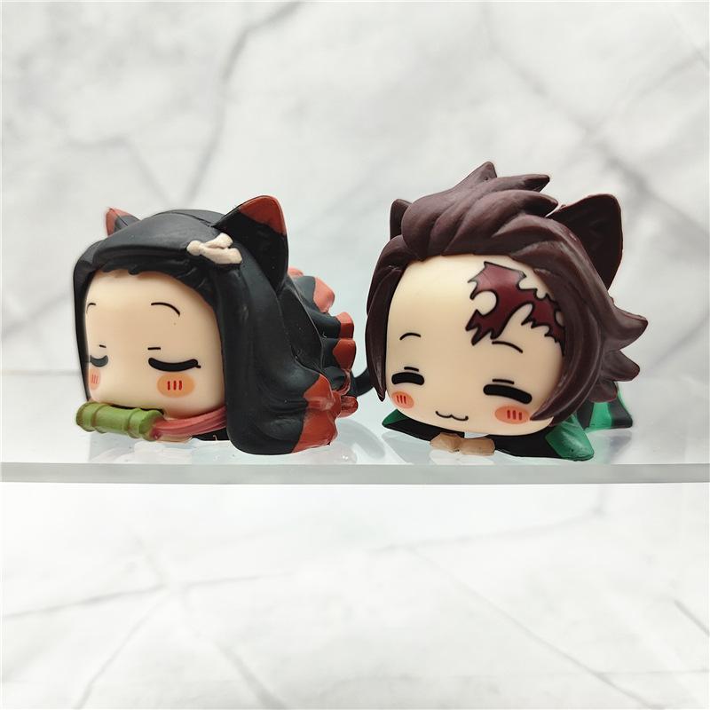 Demon Slayer Cat Sleep Shapes Kamado Tanjirou Kanroji Mitsuri Figurine Toys Tokitou Muichirou Anime Dolls Model Ornaments Gift