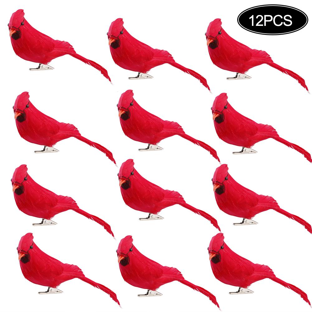 12 Pcs Artificial Red Bird 14x4x6cm Vivid Eye Catching Foam Clip On Red Bird Ornament for Xmas