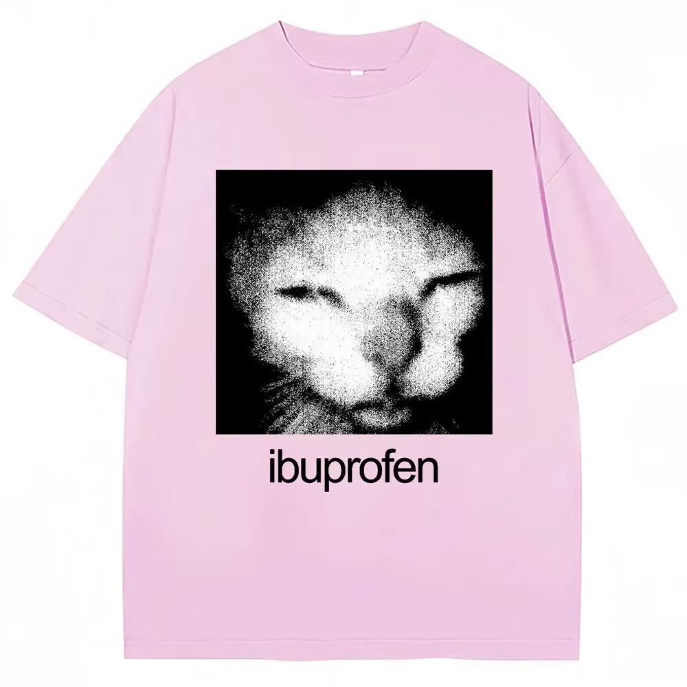 

Fun Ibuprofen Cat Cute Print TShirt Humorous and Fashionable Casual Street Y2K Style Mens Pure Cotton TShirt S