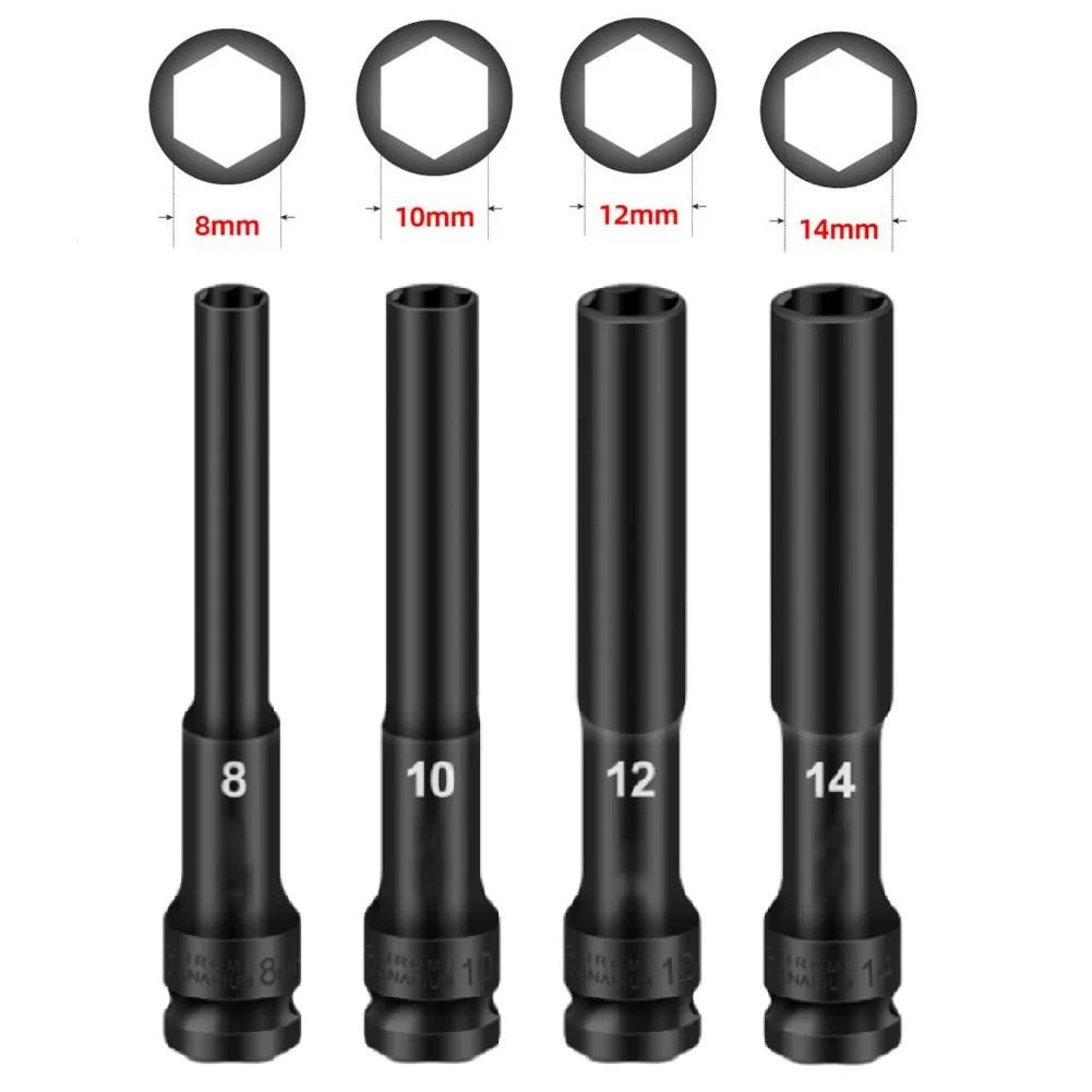 

Drive Socket Hex Sockets 4pcs 8-14mm Head Dia Black Color 128 Mm Length High Quality Adapter Spanner Converter