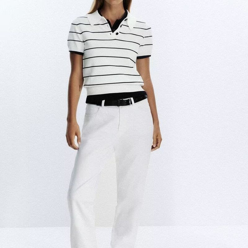 Zbzr Spring New Women clothes Western Style Fashion Temperament Short sleeve Knitted Polo Shirt Collar Top 2142019