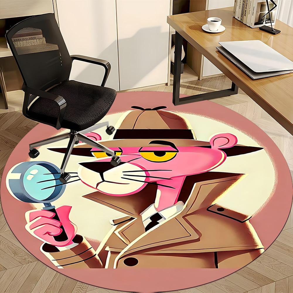 1pc Pink Panther Detective Office Round Area Rug, Under Office Chairs Bedroom Living Room Home Decor, Available in Various Sizes