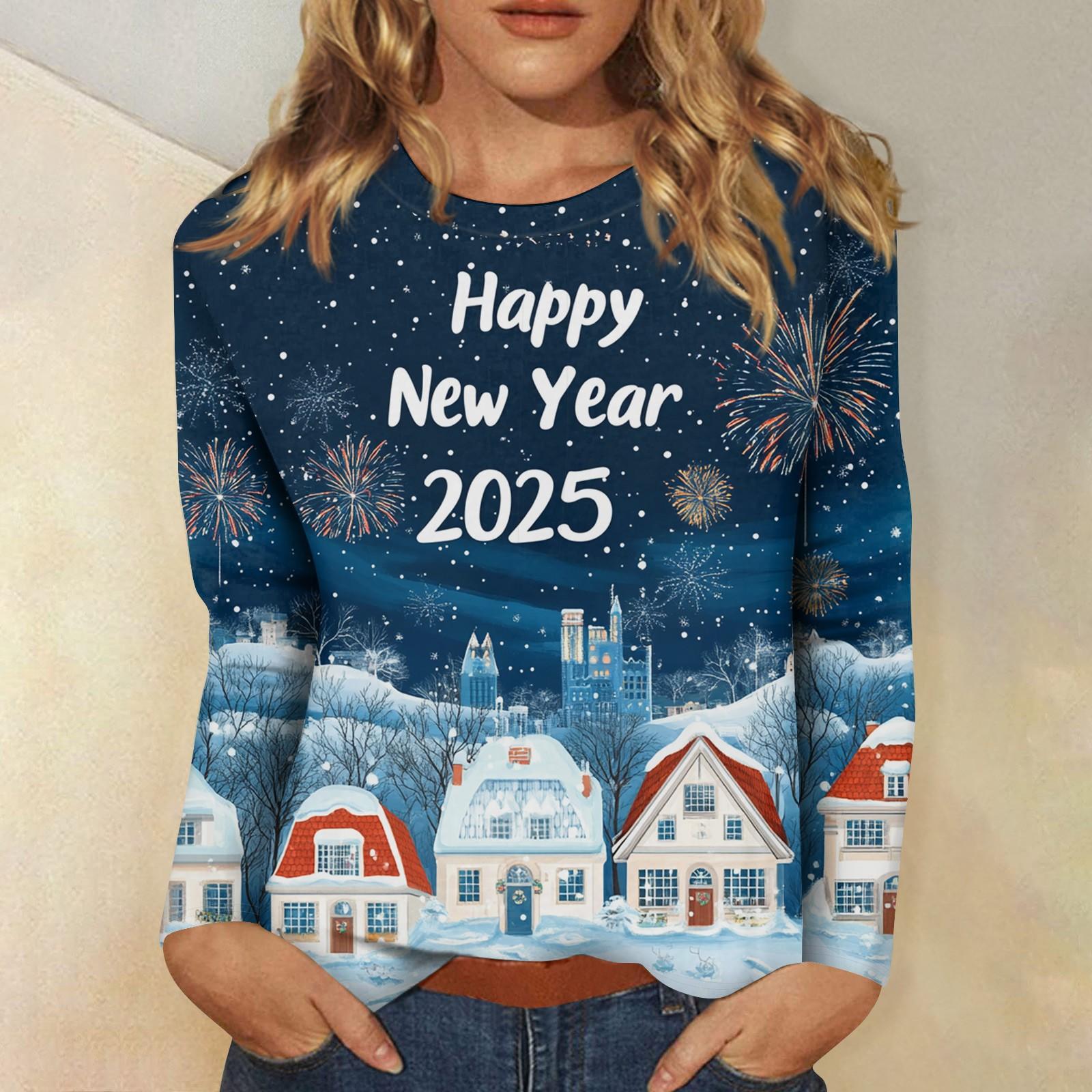 

Женский повседневный модный сексуальный удобный рождественский принт с круглым вырезом и длинными рукавами L чёрный