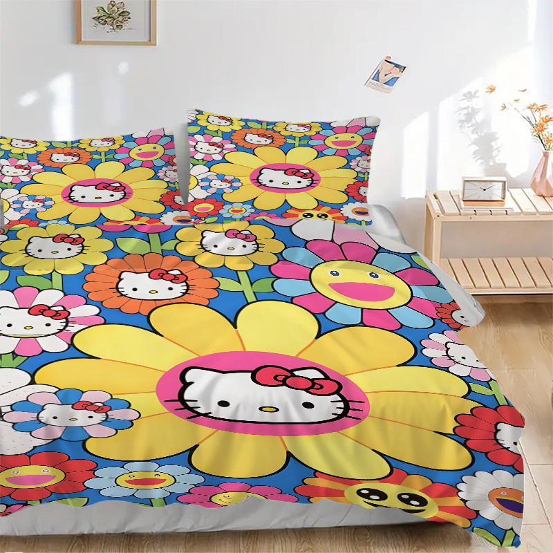 

Набор пододеяльников Hello Kitty из 3 предметов - Можно стирать в машине, Включает 1 пододеяльник и 2 наволочки, Наполнитель не входит в комплект, Всесезонный декор для дома для D 135x200cm
