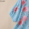 ZANZEA Women Floral Print Casual Round Neck Loose Short Sleeve Blouse