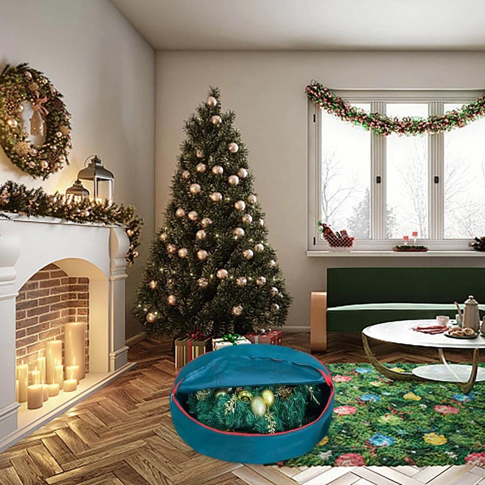 Round Christmas Wreath Storage Bag Large Capacity Festival Garland Container  for Holiday