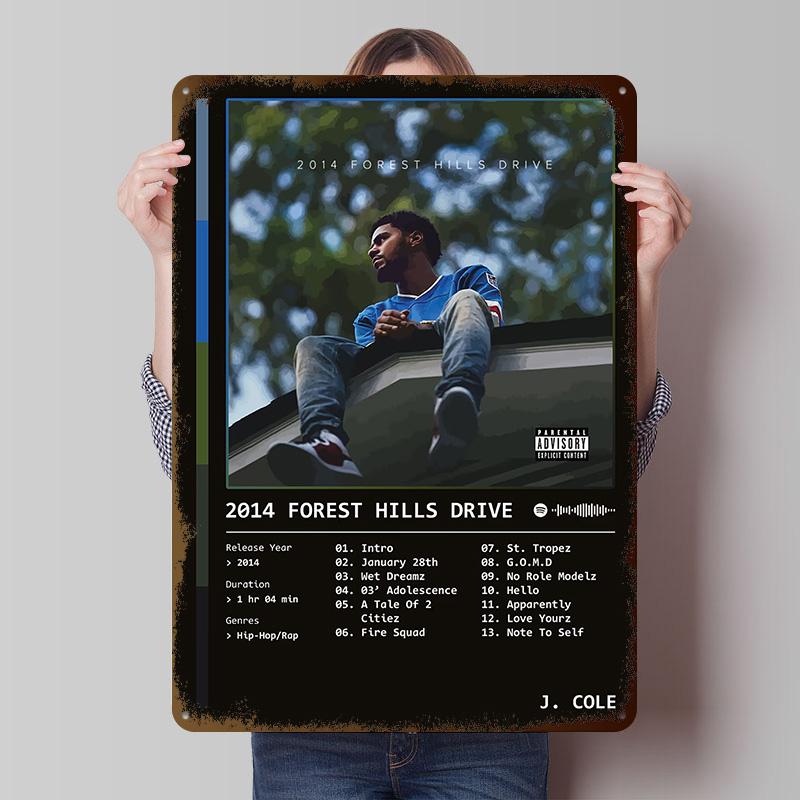2014 Forest Hills Drive (2014) Album By J. Cole Tinplate Posters Customizable Wall Art Retro Vintage Metal Signs for Home Room 20X30CM