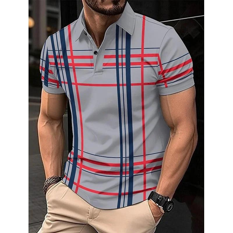 Stylish Plaid Short Sleeve Polo Shirt, Ideal for Daily Casual Outfits.