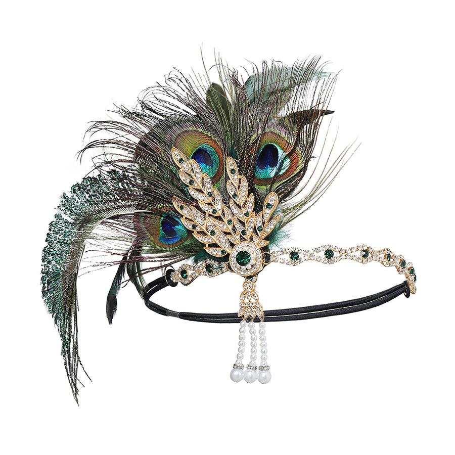 New Peacock Feather Headband 1920s Flapeer Girl Headpiece with Rhinestone Tassel Vintage Party Photography Hair Accessories