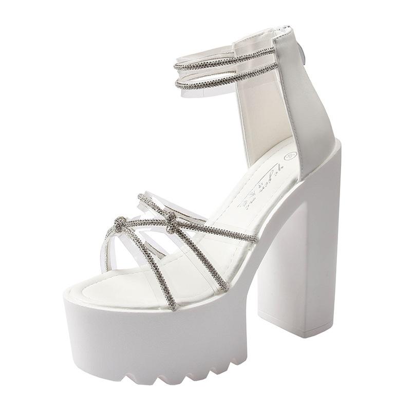 2025 Wind Seaside Beach Roman Sandals Female Summer Wear 14cm Thick Sole Shows Temperament Rhinestone Sandals ZYW-899-8