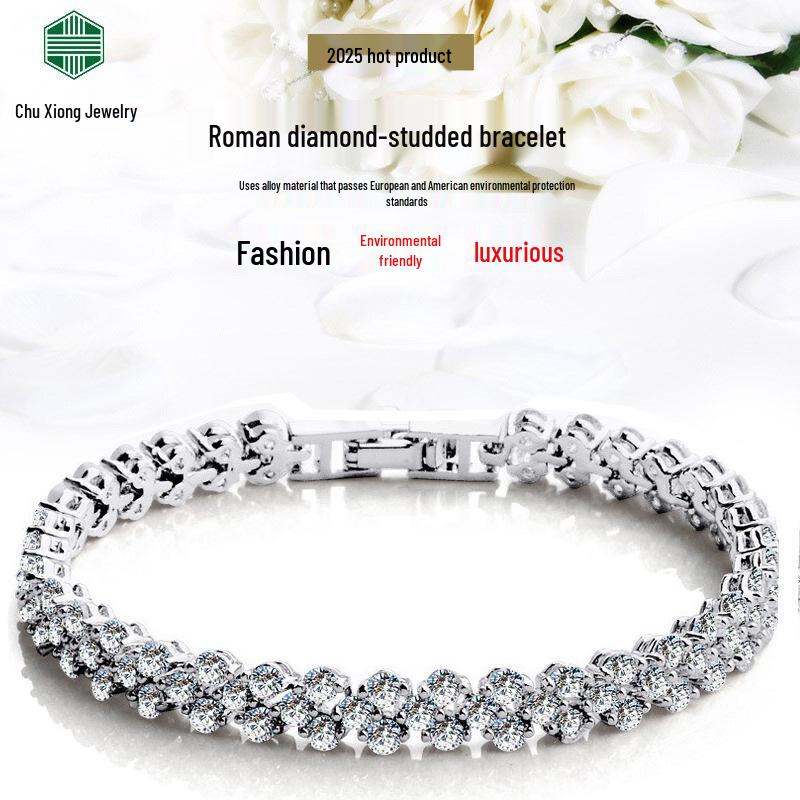 Heart-Shaped Rhinestone Silver-Plated Bracelet: Women's Crystal Fashion Hand Ornament