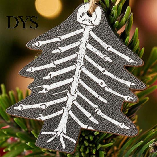 Alternative Christmas Atmosphere Pendants Skeleton Tree Hanging Ornaments, 3.15 Inch Skull Handmade Wooden Ornaments Gothic Spooky Xmas Decorations