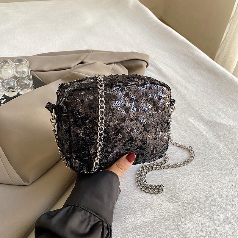 Trendy Sequin Small Shoulder Crossbody Bag For Women In Black Pink Silver Colors