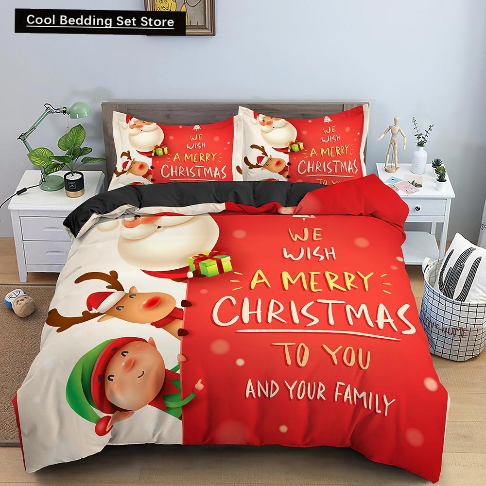 3D Merry Christmas King Queen Bedding Set Kids Cartoon Santa Snowman Deer Comforter Cover XMAS Duvet Cover Polyester Quilt Cover