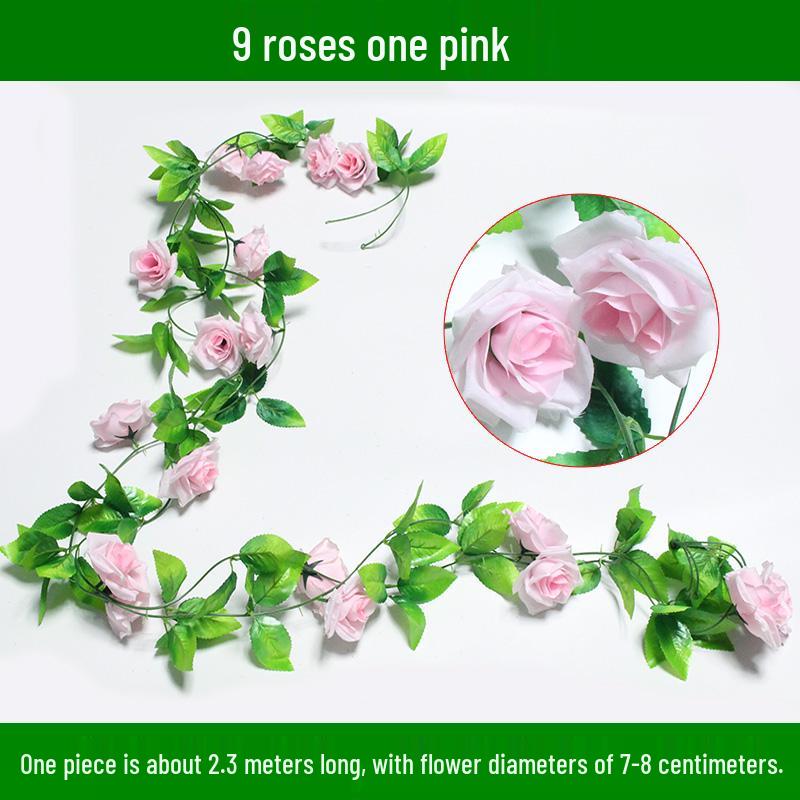 Artificial Rose & Green Leaf Vine for AC Decoration