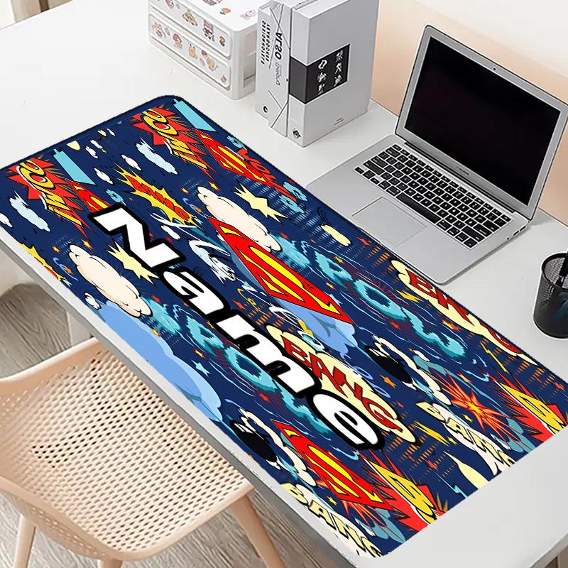 Custom Name Personalized Superman Pattern Mousepad, Laptop PC Desk Mat, Decorative Desk Mat for Home Keyboard Pad Gift