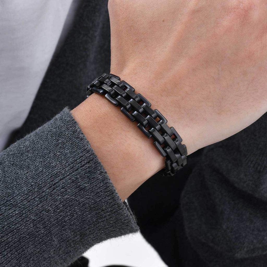 Vnox Stylish Strap Chain Bracelets for Men Boys Gift Jewelry, 10.7MM Wide Stainless Steel Links Wristband, Father's Day Gift Dad