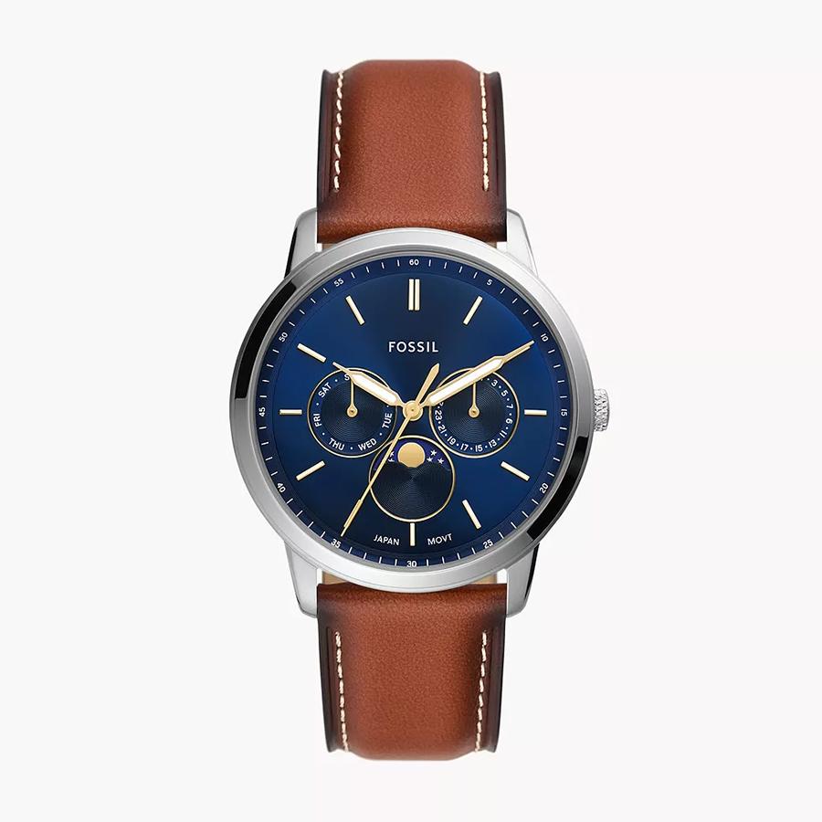 Fossil Men's Blue/Brown -Neutra Moonphase Multifunction Quartz Watch White Dial, Dark Strap, Business Style.fs5903