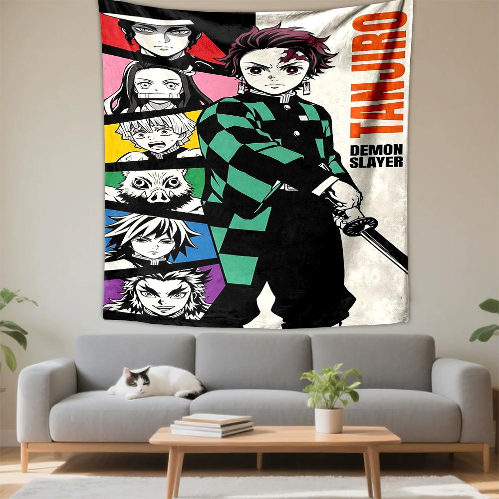 "Tanjiro and Demon Slayer Characters Print Patterned Tapestry for Bedroom and Living Room Home Decor"