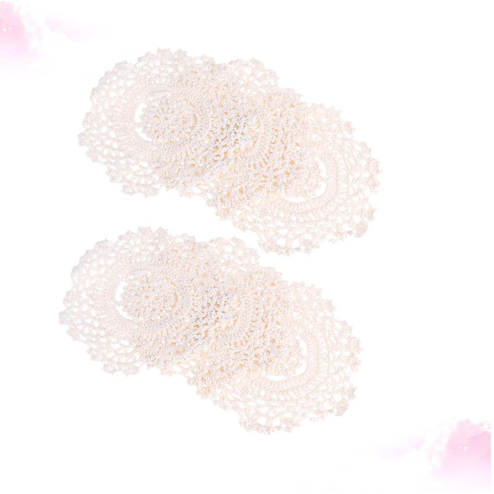 6Pcs 14Cm Round Lace Crochet Coasters Handmade Elegant Hollow Drink Pads Fashion Tabletop Decor for Brunch Dinner Gifts
