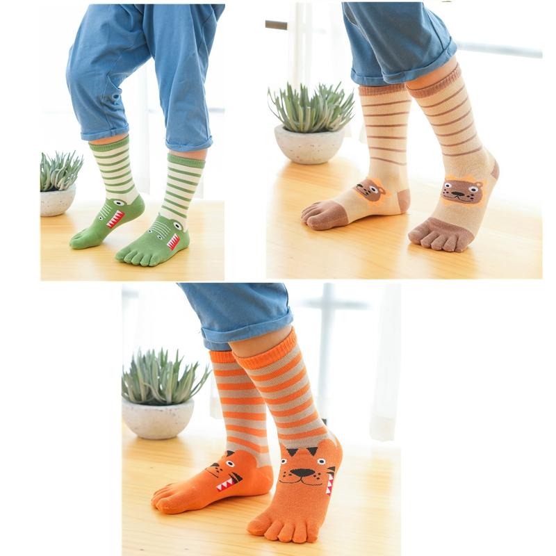 3 Perechi 3-12ani Șosete cu Degete Copii Fete Băieți Șosete cu Cinci Degete Toamnă Iarnă Tub Înalt Bumbac Șosete Echipaj Desene Animate Drăguțe Kawaii