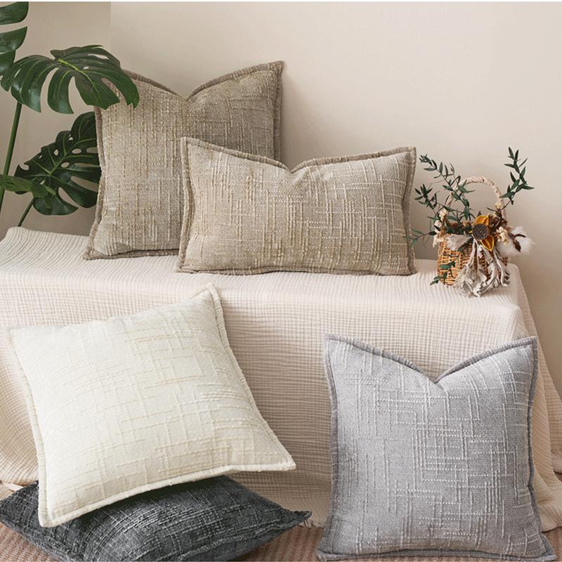 Chenille Pillowcase Bamboo Yarn Texture Throw Pillow Covers Edge Pressed Sofa Cushion Covers for Home Bedroom Living Room Decor