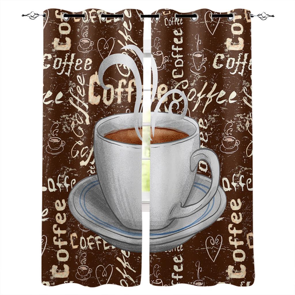 Cafea Text Graffiti Fundal Negru Perdele pentru Fereastră pentru Sufragerie Dormitor Decor Interior Bucătărie pentru Draperii