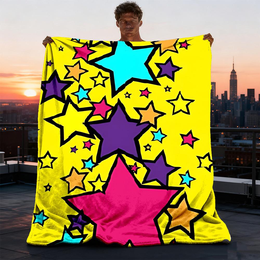 1pc Starry Pattern Throw Blanket Polyester Fiber, Lightweight Flannel, Soft & Warm, All Season Use for Outdoor, Camping