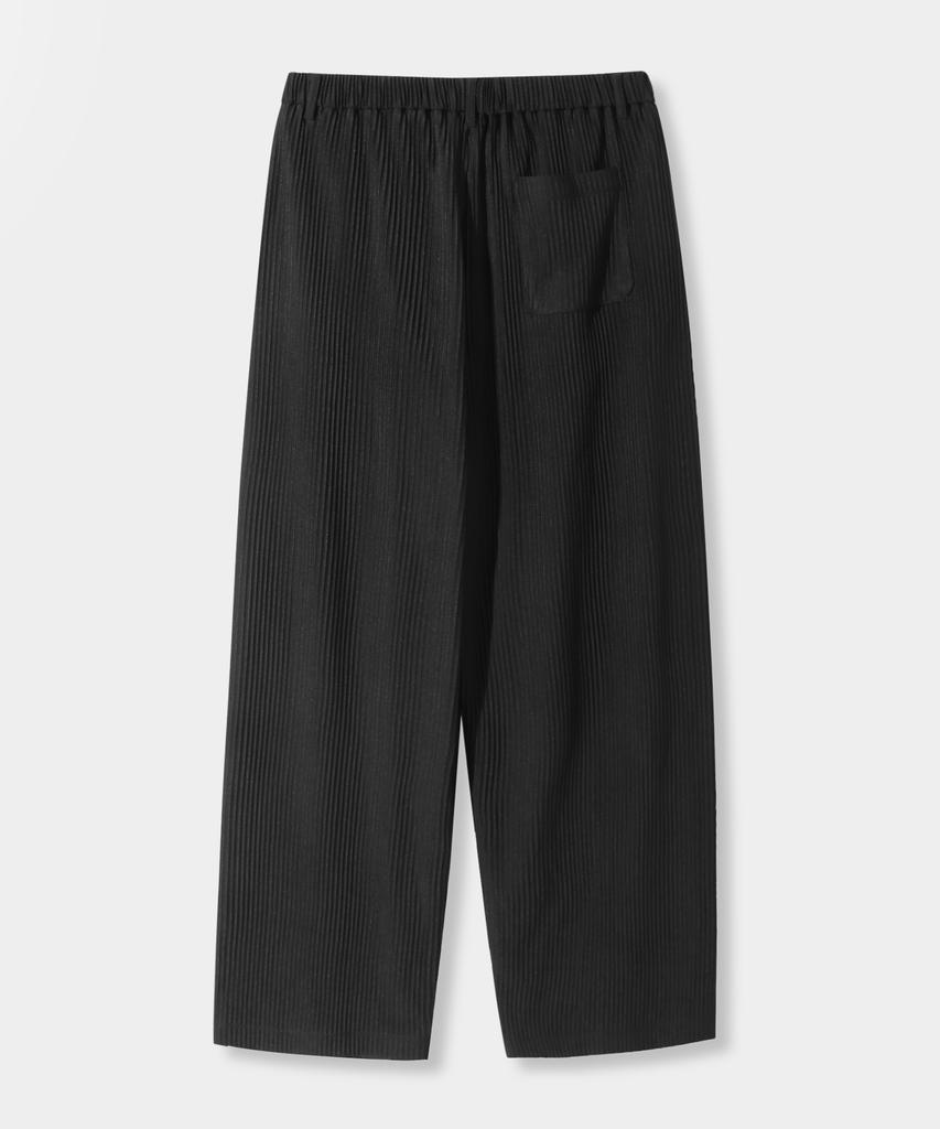 Dimiteulibeullaeg [Estate] Pantaloni larghi a pieghe singole Asi_Nero
