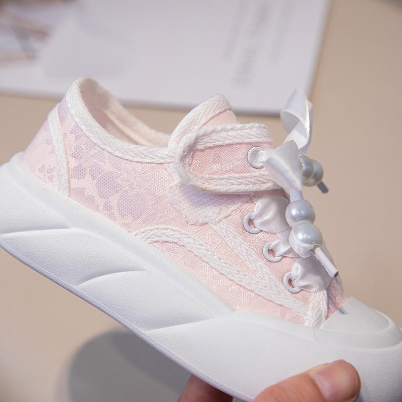 Children’s Casual Sneakers for Girls Autumn New Toddler Canvas Shoes with Shiny Bow Non-slip Breathable Kid Cotton Sneakers