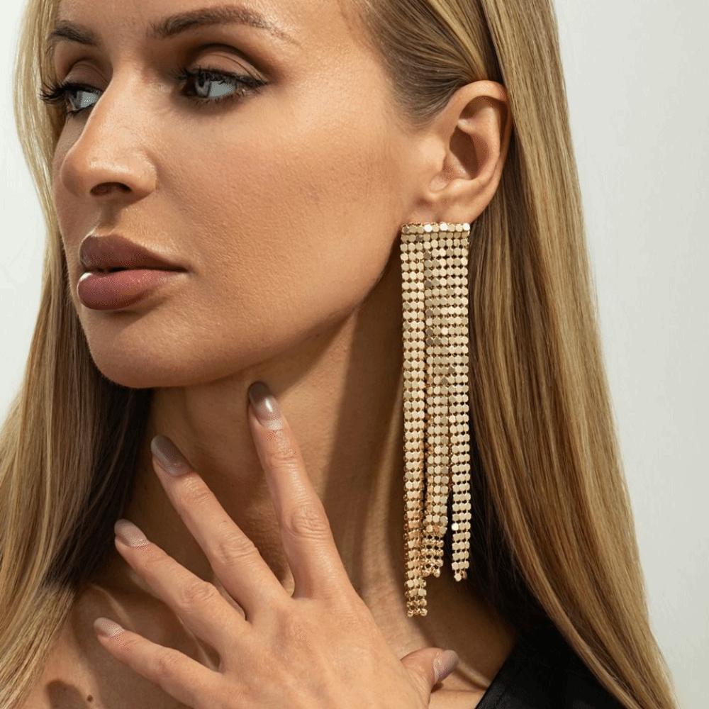 Korean Style Tassel Long Earring Shiny Gold Chain Drop Earrings Exquisite Sequin Earrings Girls