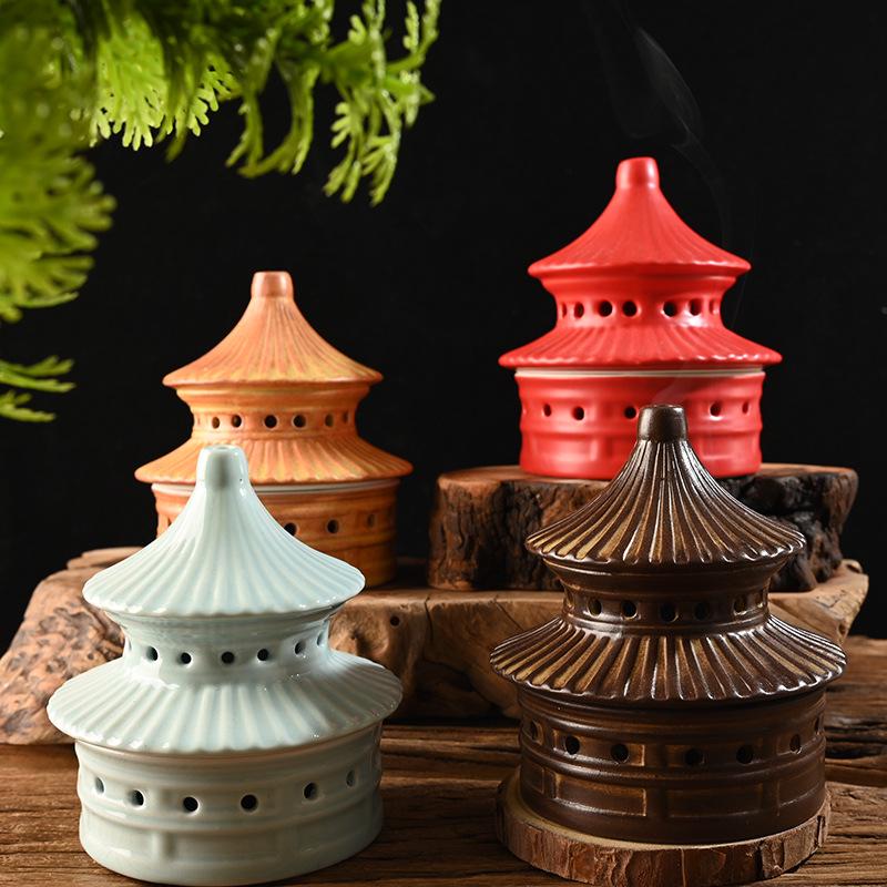 Colorful Ceramic Pagoda Incense Burner - Antique Temple of Heaven Aroma Tower for Home Decor