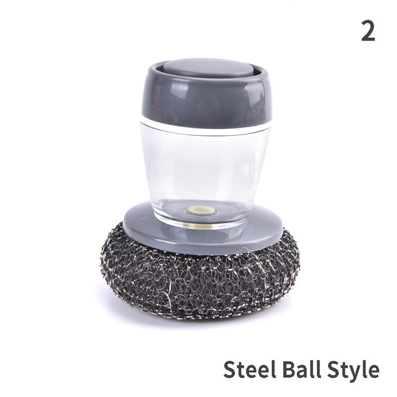 

1 шт. Щетка для чистки кухни 2 в 1 Щетка для чистки ручки со съемной щеткой для мытья посуды с автоматическим добавлением жидкости в кастрюлю Steel Ball