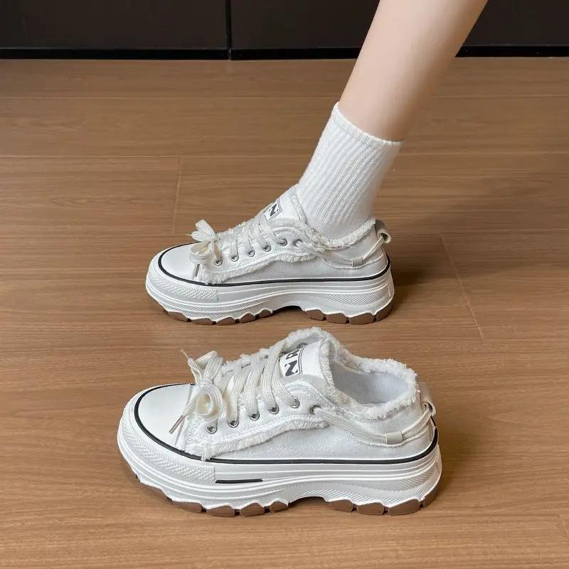 Fashion Round Toe Lace Up Shoes for Women Light Y2k Fashion Comfortable and Elegant Vulcanized Shoe Trends 2025 Korean 39 Woman Footwear