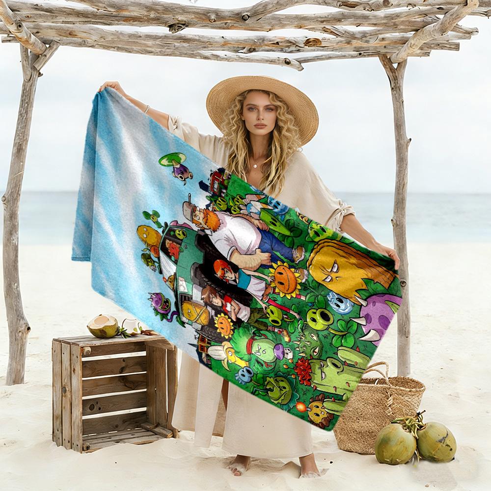 Plants Vs. Zombies Beach Towel Quick-Dry Soft Microfiber Comfortable Lightweight Perfect for Traveling Yoga Camping and Swimming