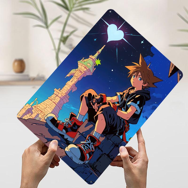 Kingdom Hearts Sora Seduto sul Muro Poster Metallico Arte Murale Personalizzata Segni in Latta Retro Vintage per Man Cave Articoli per la Decorazione della Casa