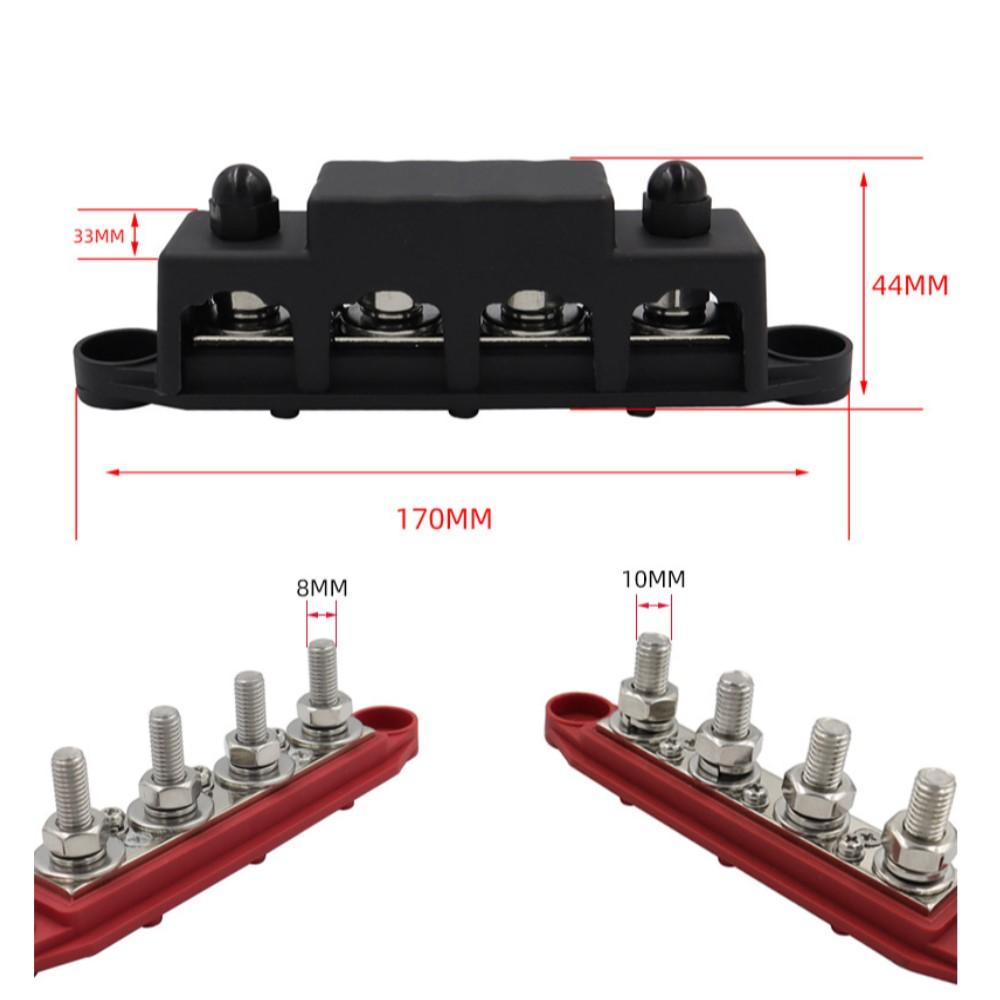 Marine Bus Bar 12V 250A Power Distribution Block 4 Posts Junction Block, M8 M10 Automotive Copper Battery Busbar Terminal Block