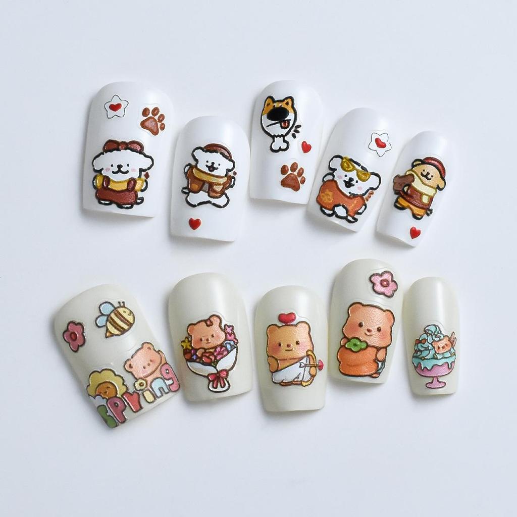3D Embossed Nail Stickers - Cute Bear, Tulip, Rabbit, Small Flowers Decals