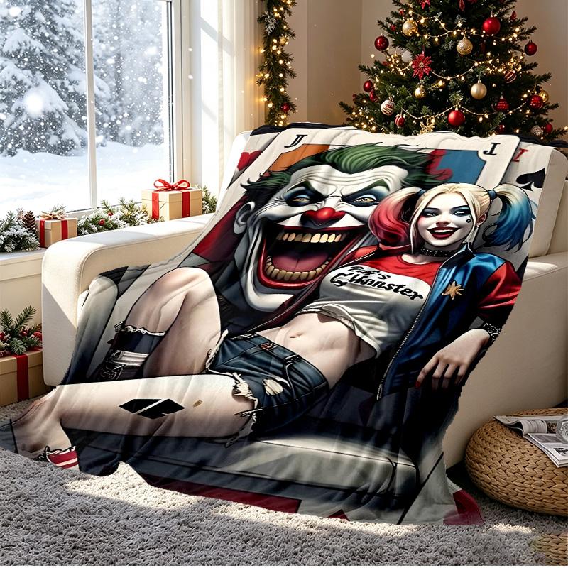 Harley Quinn Joker Pattern Blanket for Home Decoration, Bed, Sofa, Car Travel, Camping, Suitable for All Seasons, Birthday Christmas Gift