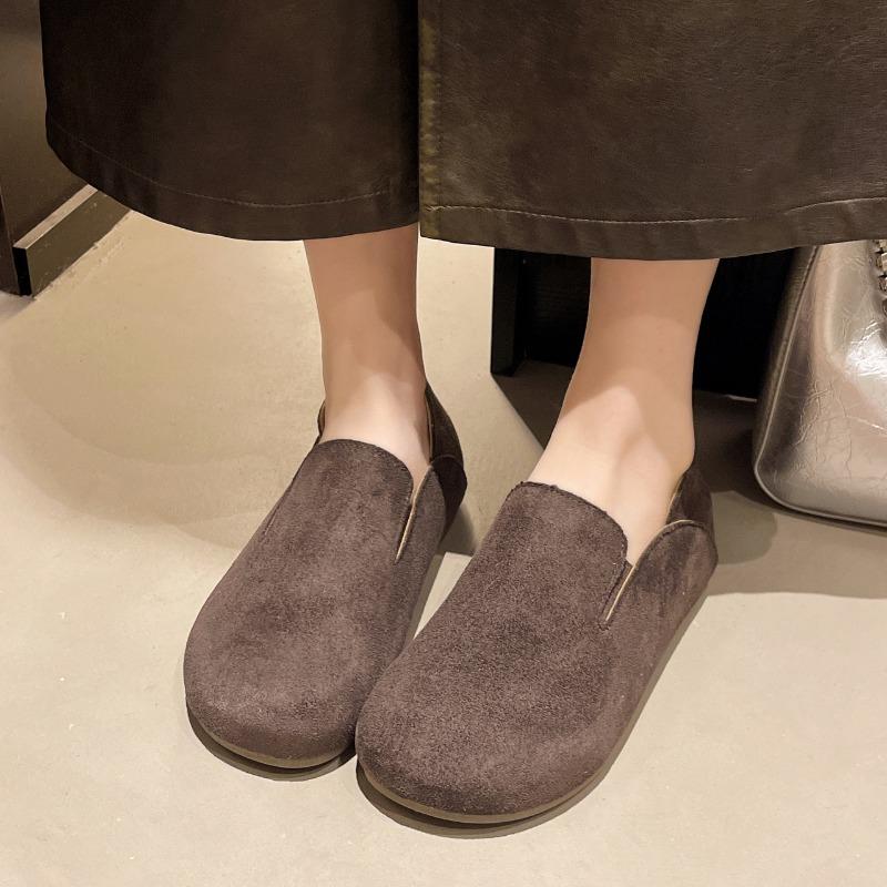 Retro Round Head One-pedal Flat-soled Women's Shoes, New Comfortable and Lightweight Versatile Commuter Casual Doudou Shoes