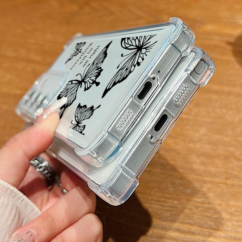 Průhledný silikonový kryt na telefon s motýlím vzorem pro Samsung S25 Edge S24 FE S23 Ultra S22 A56 A36 A16 A55 A35 Měkký nárazuvzdorný průhledný kryt