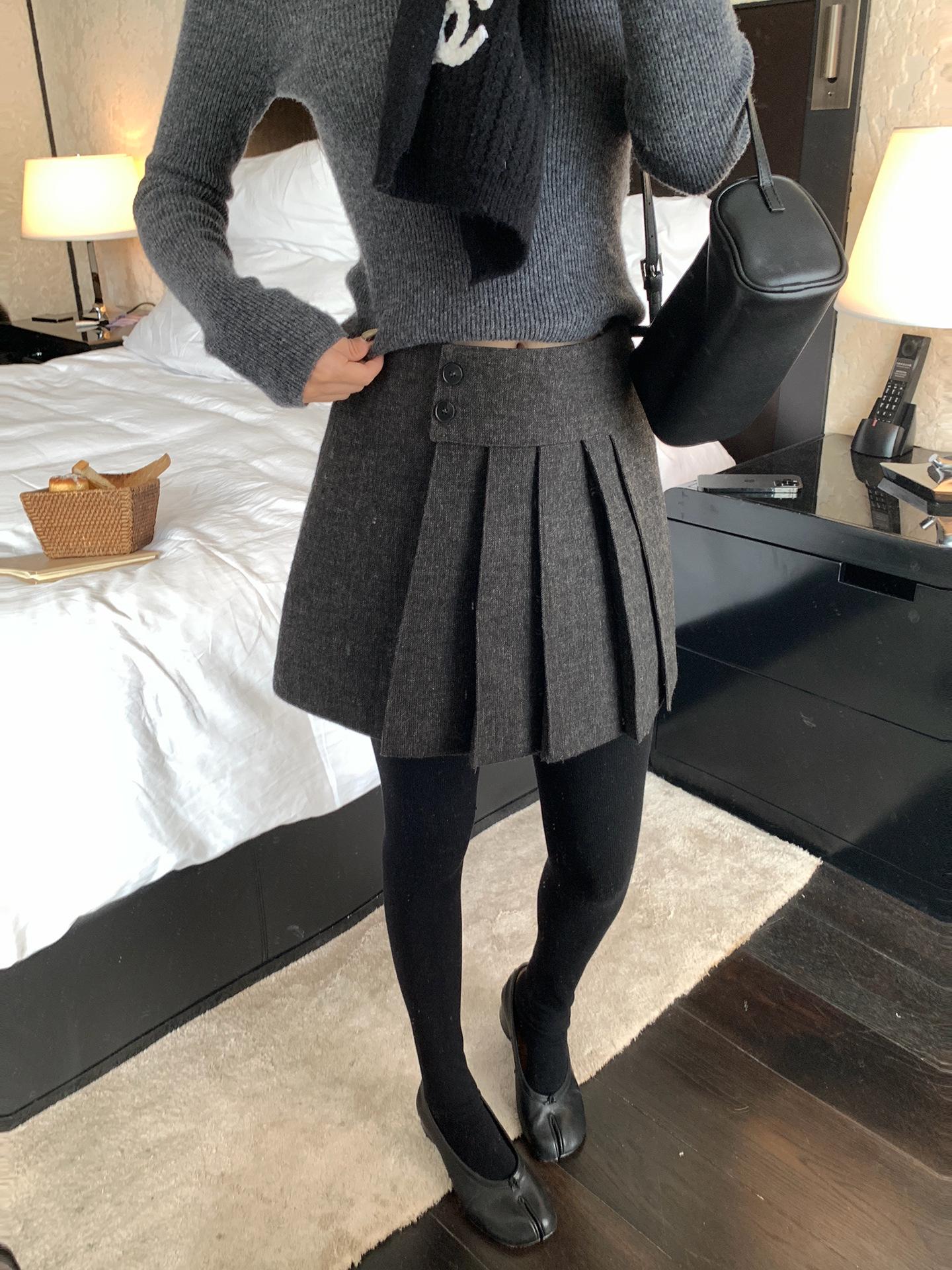 Baisiwang Women s High-Waisted Wool Blend A-Line Pleated Short Skirt - Versatile Winter Slimming Skirt M темный кофе