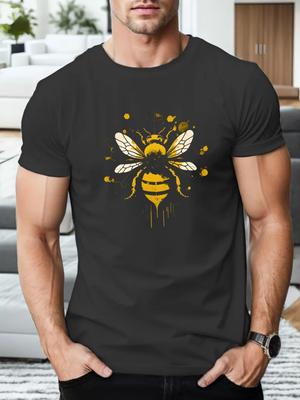 Bee Graphic Print Mens Cotton TShirt Casual Short Sleeve Crew Neck Tee Summer Outdoor